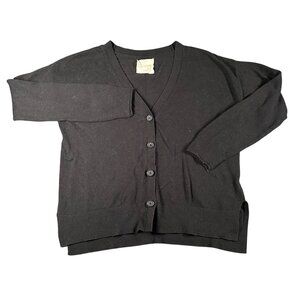 Lucky Brand Womens XS Black V-Neck Button Front Cardigan Long Sleeve Cashmere‎